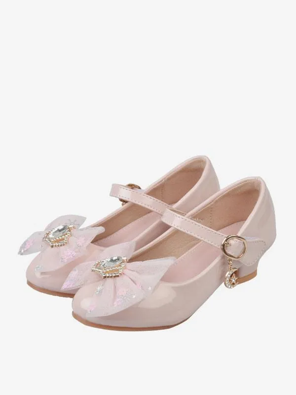 Flower Girl Shoes Pink PU Leather Rhinestones Party Shoes For Kids