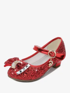 Flower Girl Shoes Red Sequined Cloth Rhinestones Party Shoes For Kids