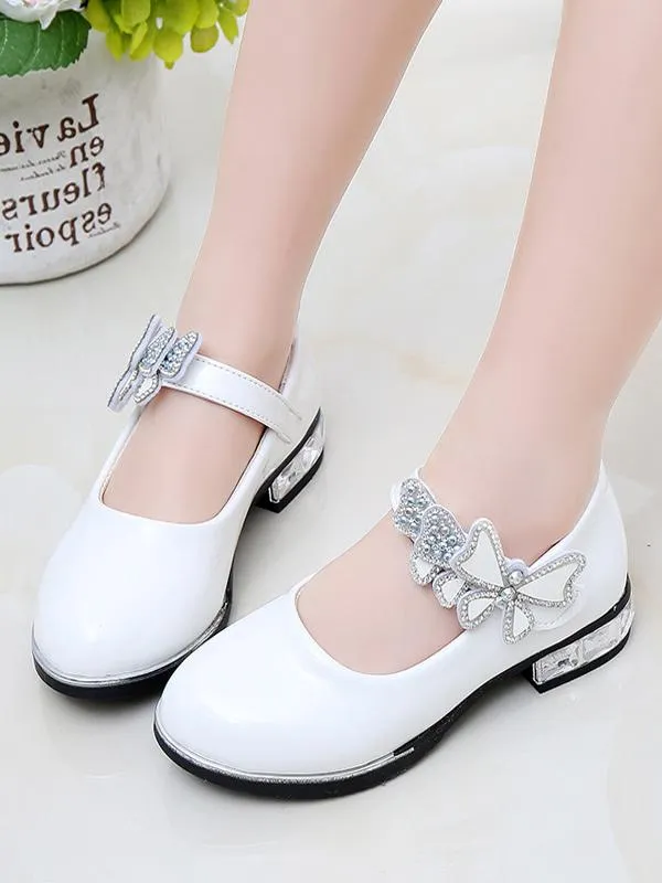 Flower Girl Shoes White PU Leather Bows Party Shoes For Kids