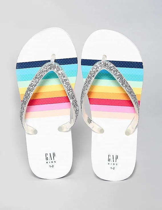 GAP Girls White Glitter Rainbow Flip Flops