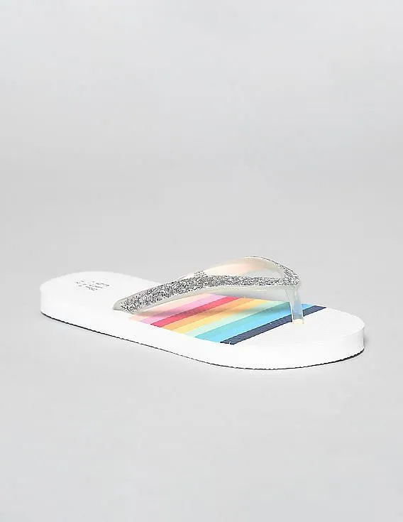 GAP Girls White Glitter Rainbow Flip Flops