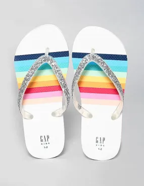 GAP Girls White Glitter Rainbow Flip Flops