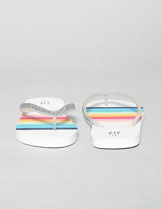 GAP Girls White Glitter Rainbow Flip Flops