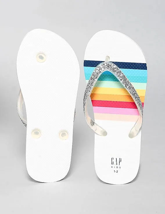 GAP Girls White Glitter Rainbow Flip Flops