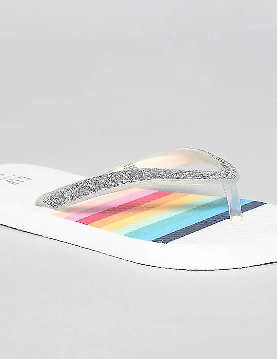 GAP Girls White Glitter Rainbow Flip Flops