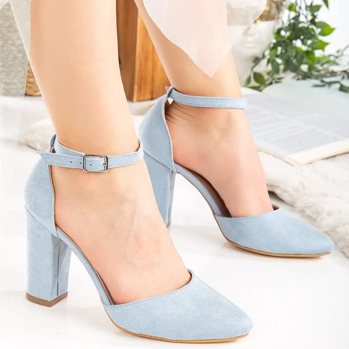 Gisele Vegan Suede Heels | Baby Blue