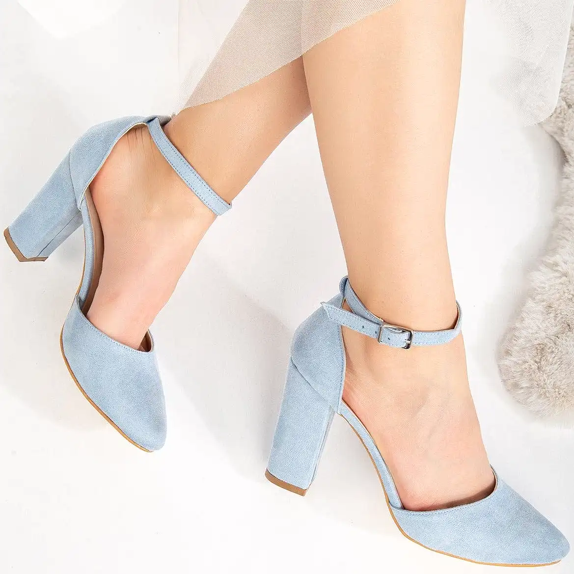 Gisele Vegan Suede Heels | Baby Blue