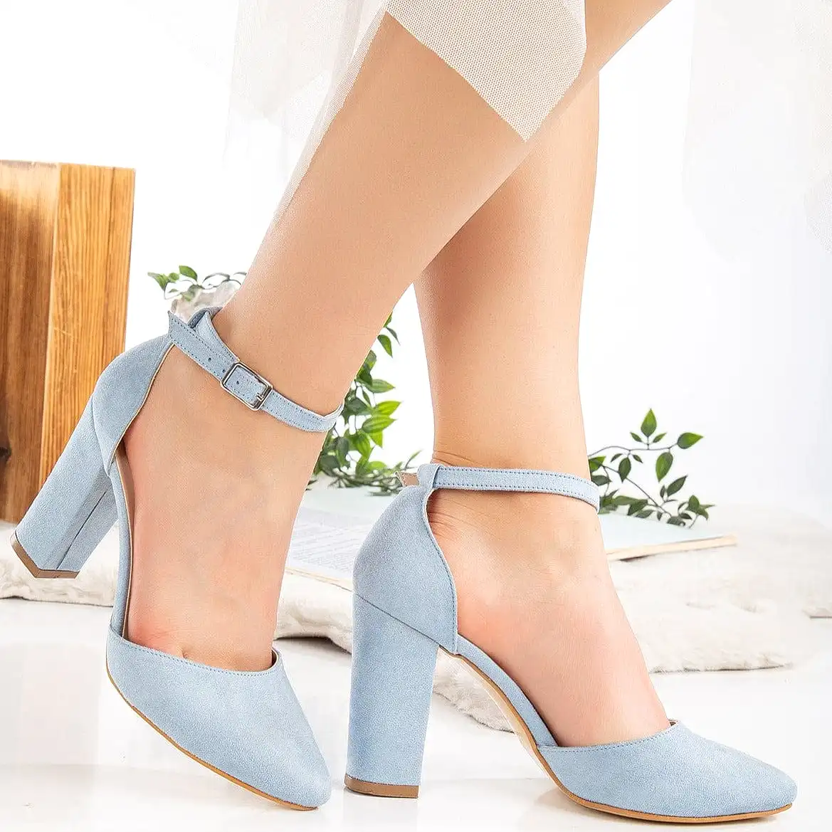 Gisele Vegan Suede Heels | Baby Blue