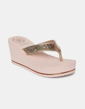 GUESS Women Pink Textured V-Strap Sarraly Flip Flops