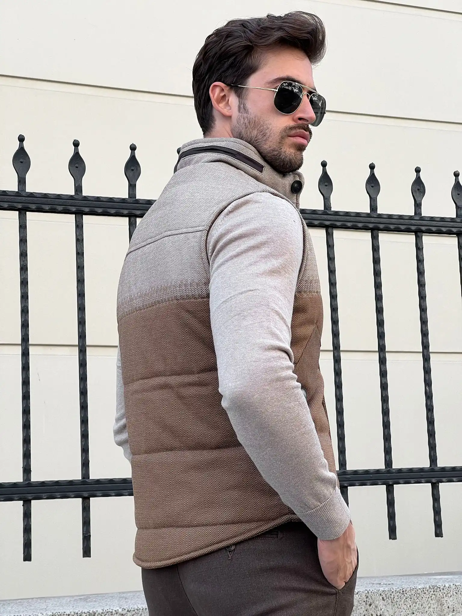 Inflatable Down Pocket Beige Vest