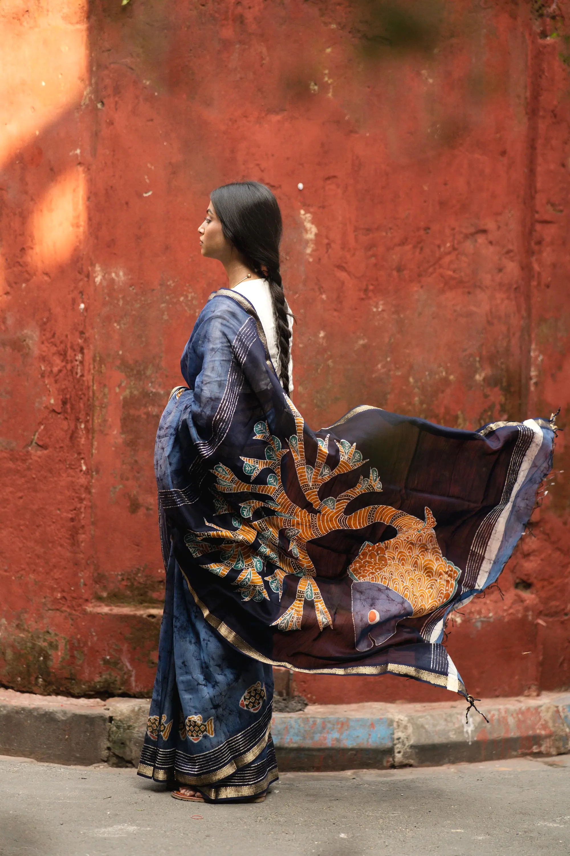 Jheelmeel -  Narmada Batik Madhubani  Blue Maheswari saree