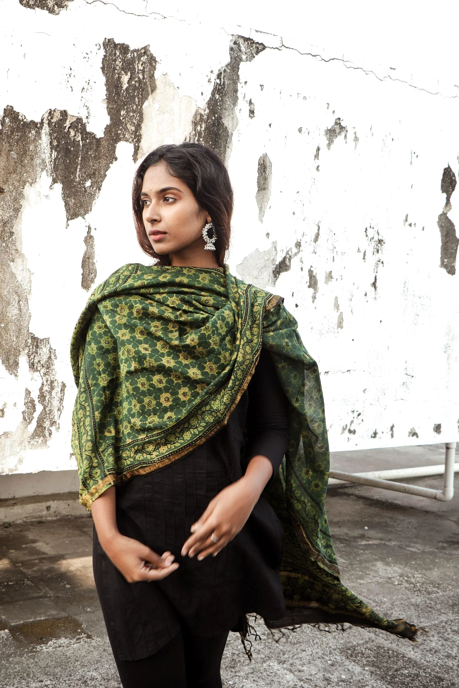 Kaisori Ajrakh Green Chanderi Dupatta