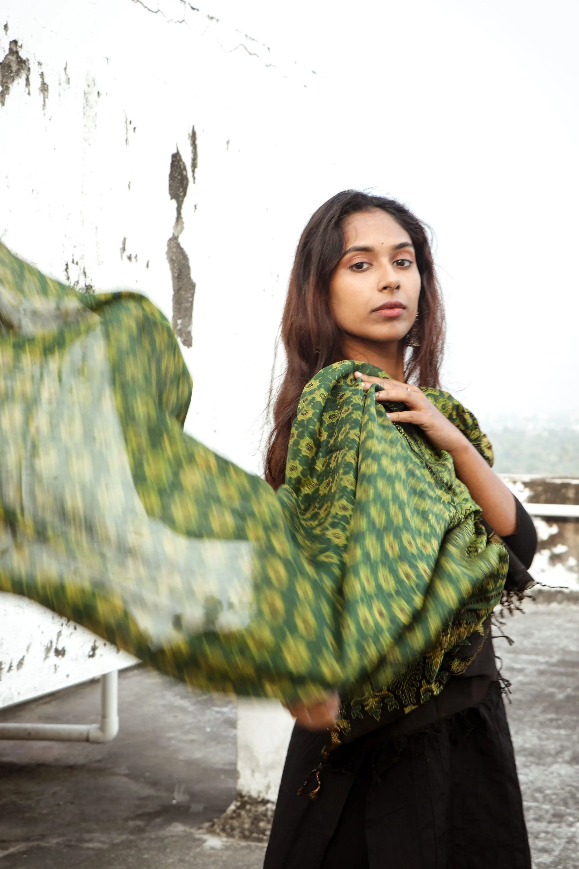 Kaisori Ajrakh Green Chanderi Dupatta