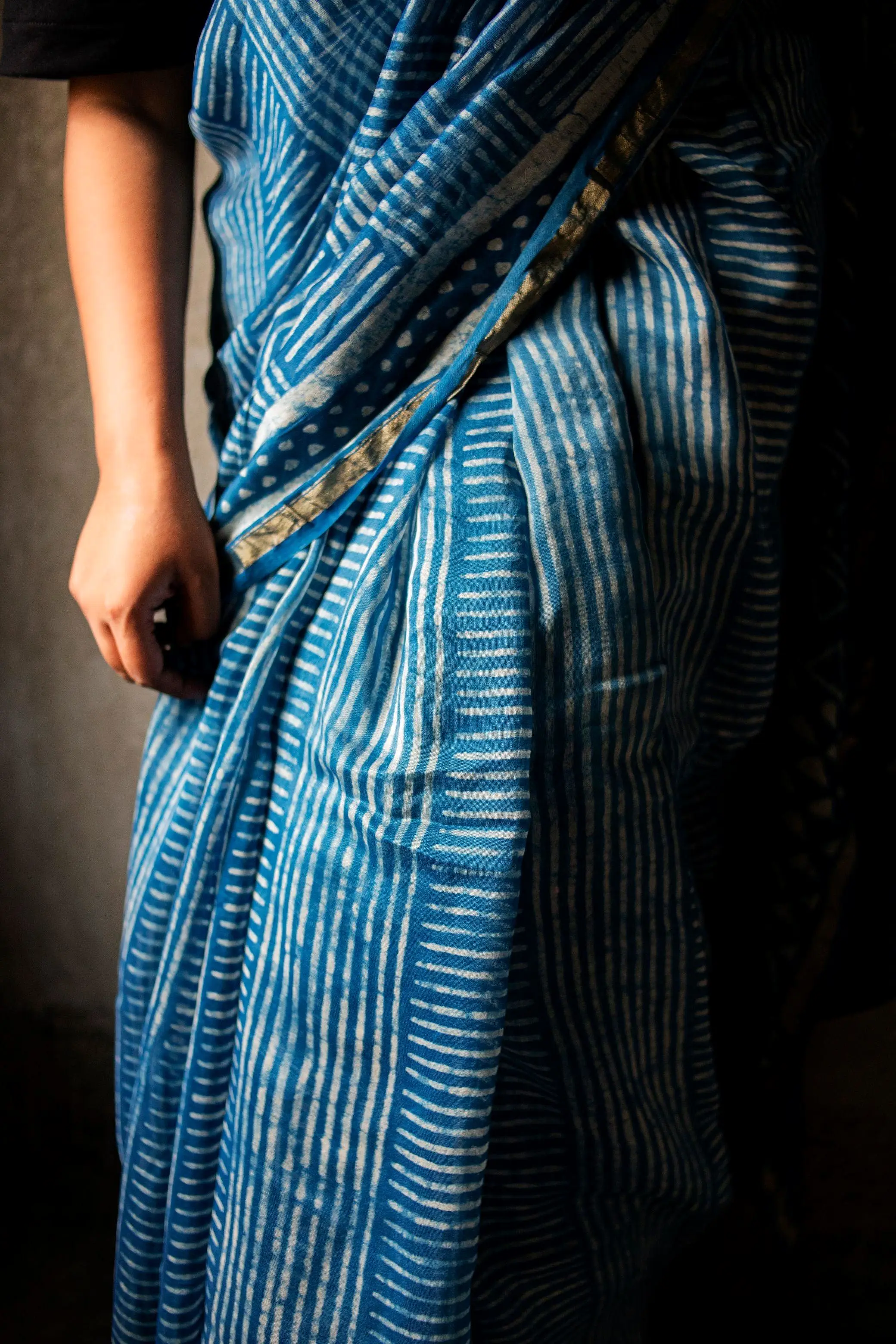 Kaisori Malhar Dabu Indigo Silk Cotton saree