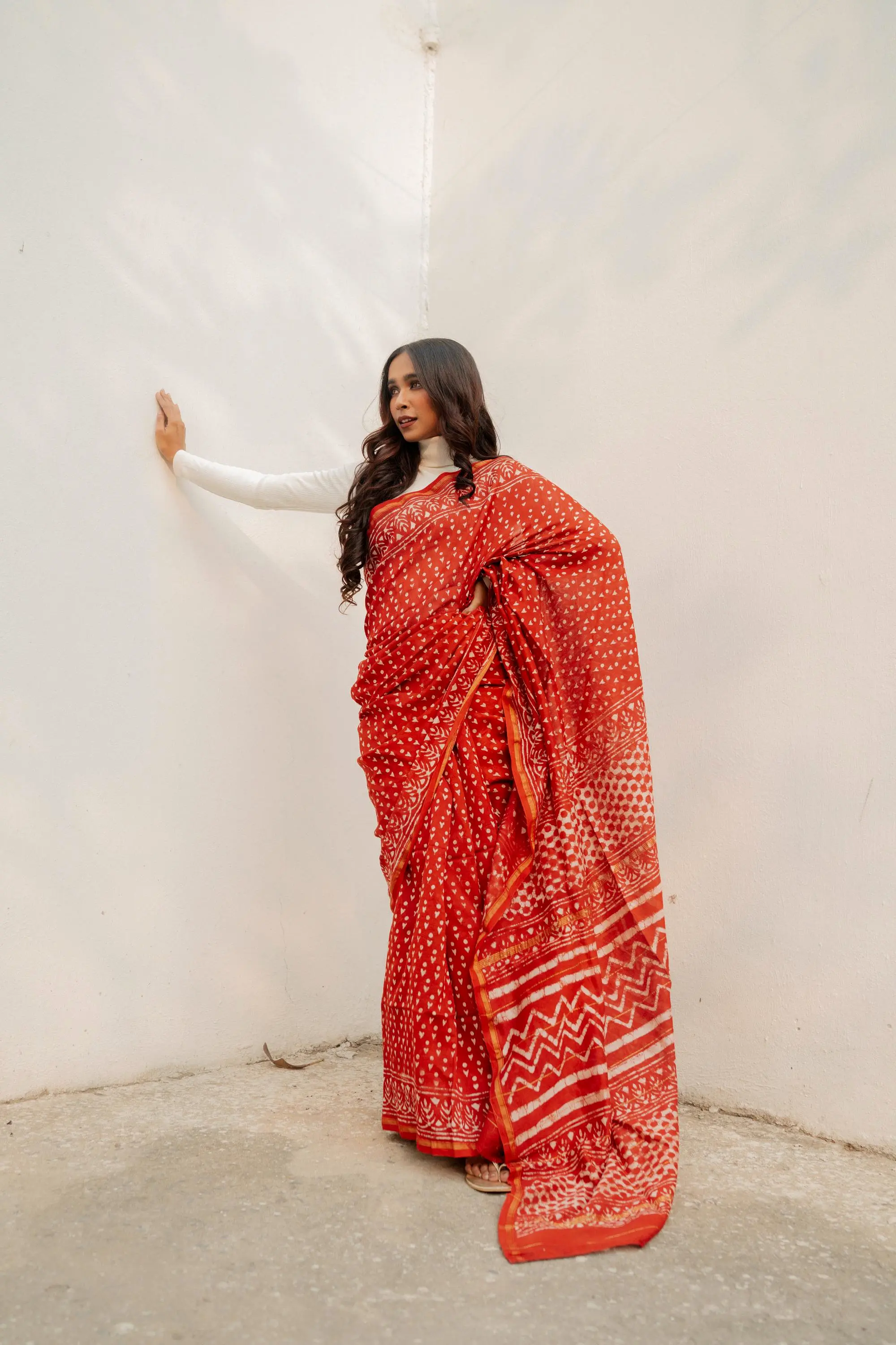 Kaisori Malhar - Dabu Pharad Laal booti  handblockprinted Silk Cotton saree