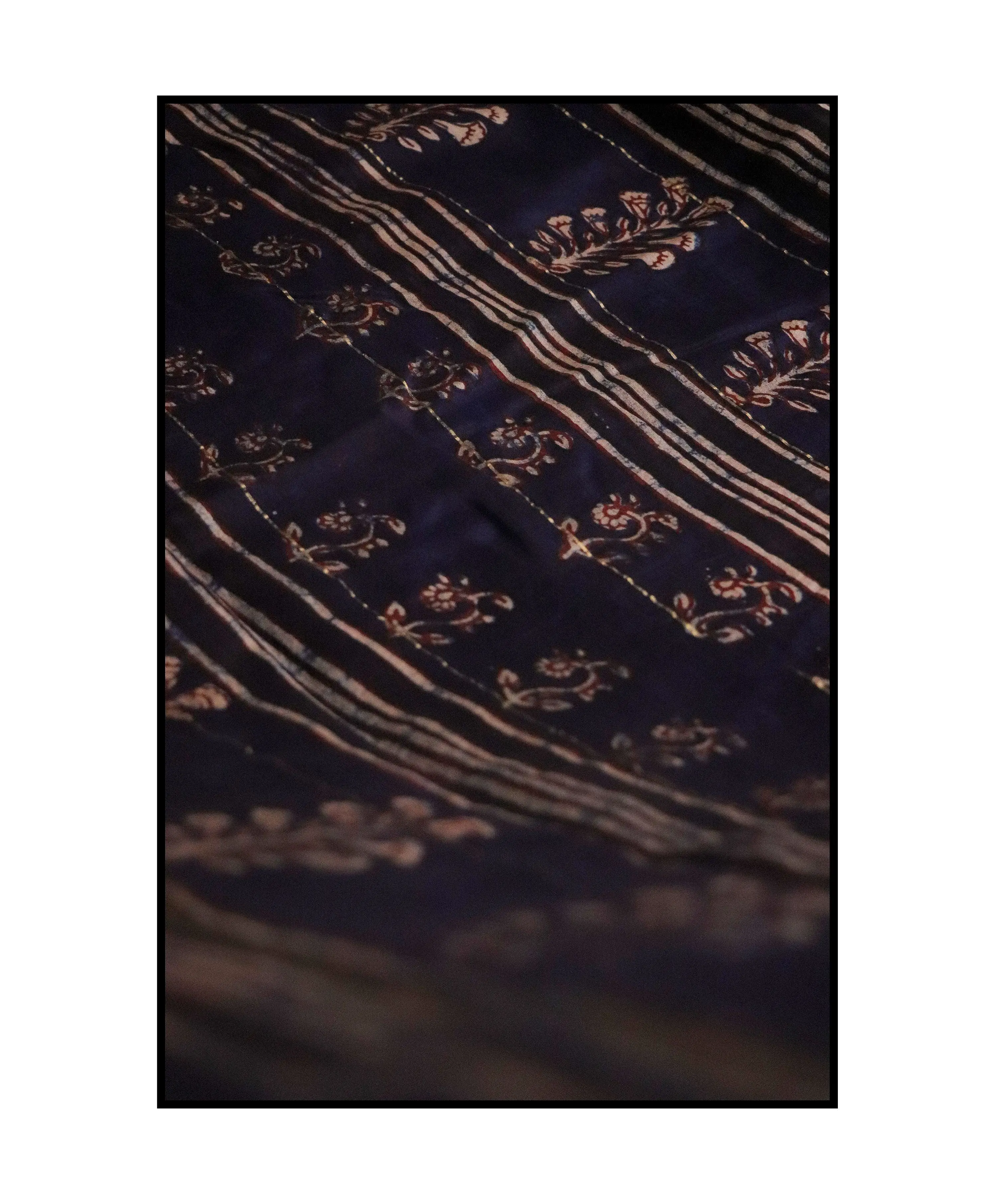 Kaisori Malhar - Dabu Pharad Leaf Indigo handblockprinted Silk Cotton saree