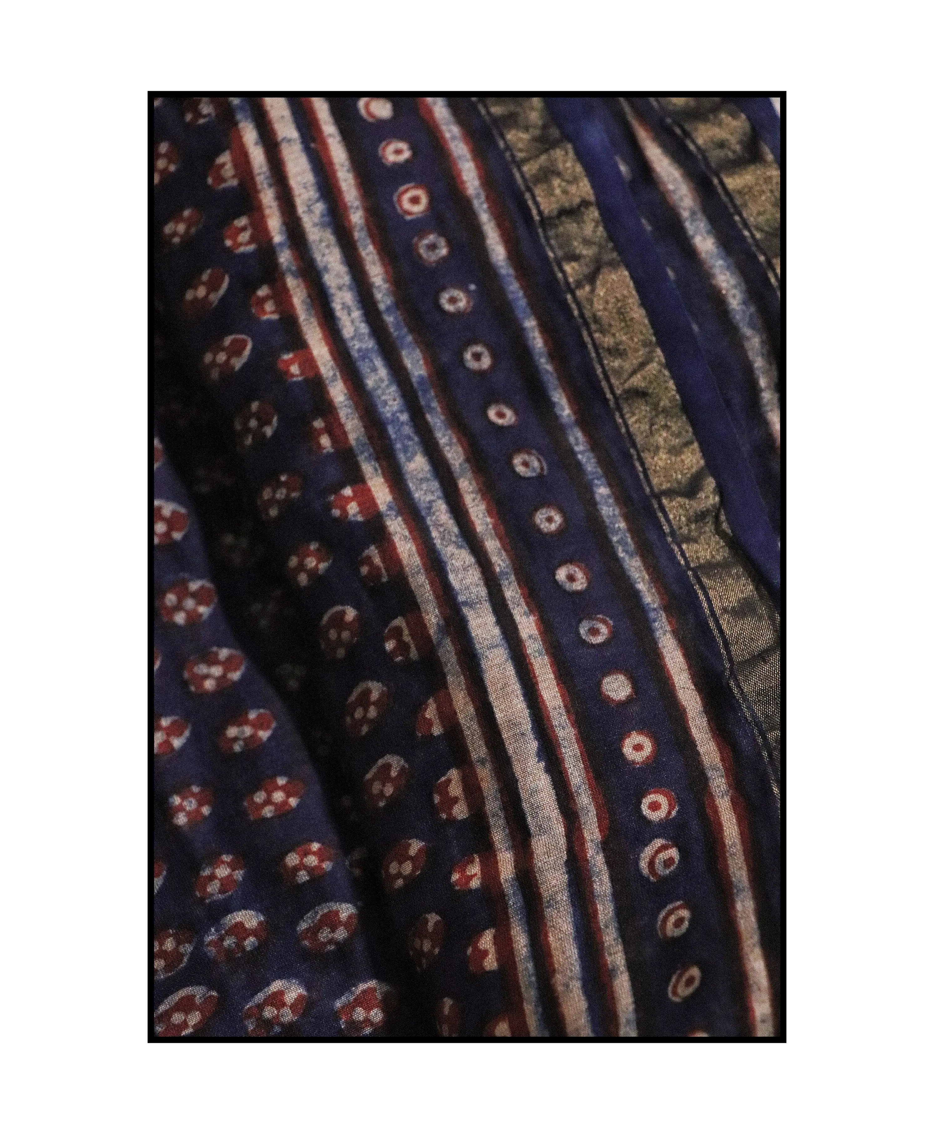 Kaisori Malhar - Dabu Pharad Makkhi handblockprinted Silk Cotton saree