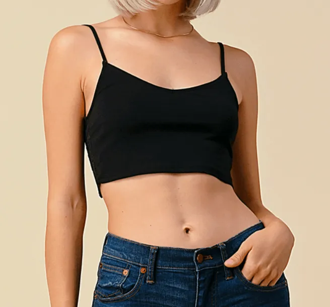 Laced Back Crop Cami Top - Black