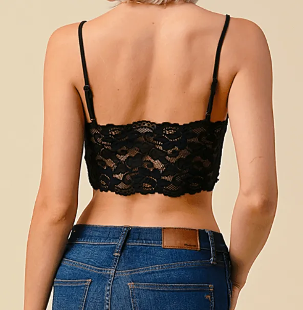 Laced Back Crop Cami Top - Black