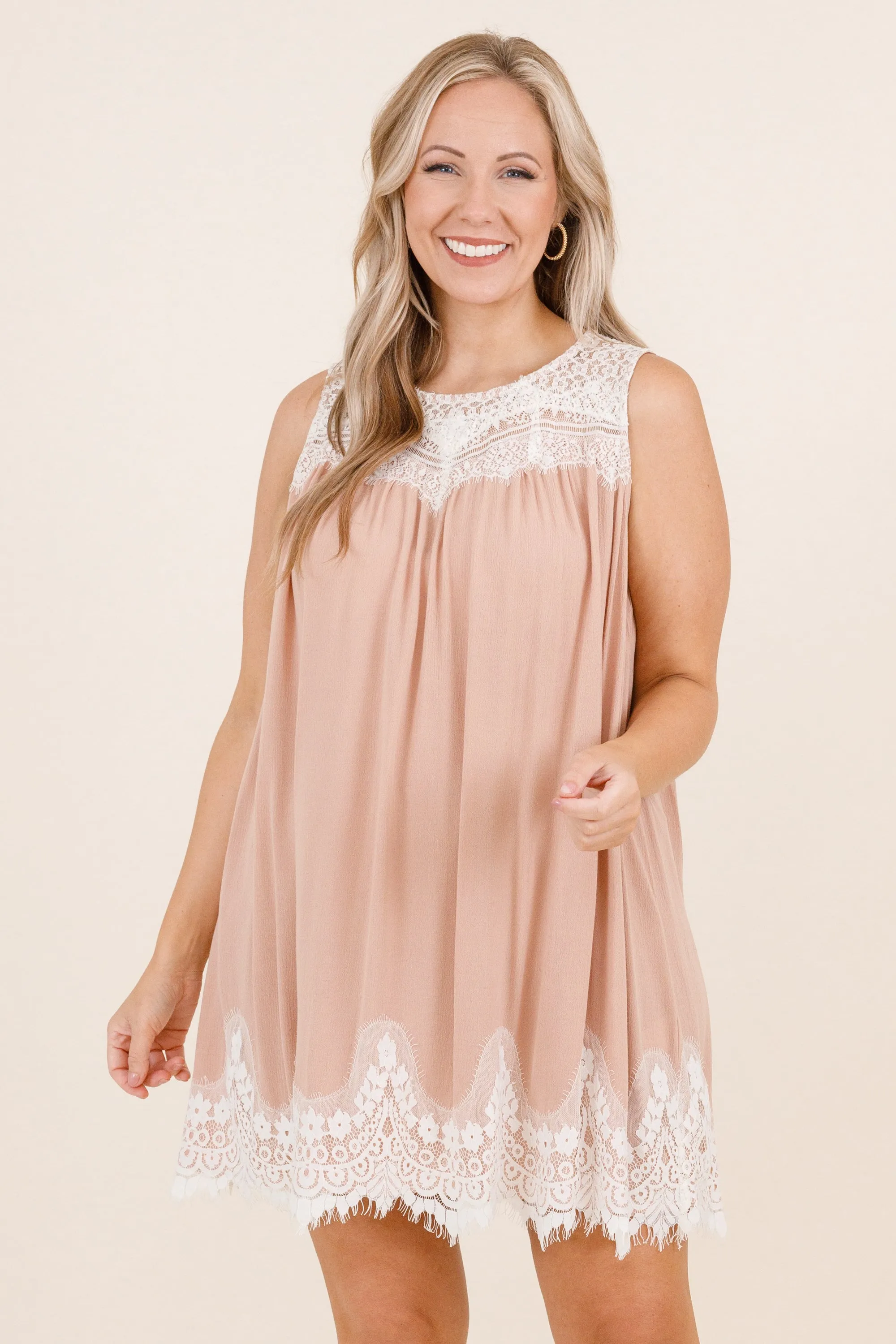 Laced With Love Dress, Latte