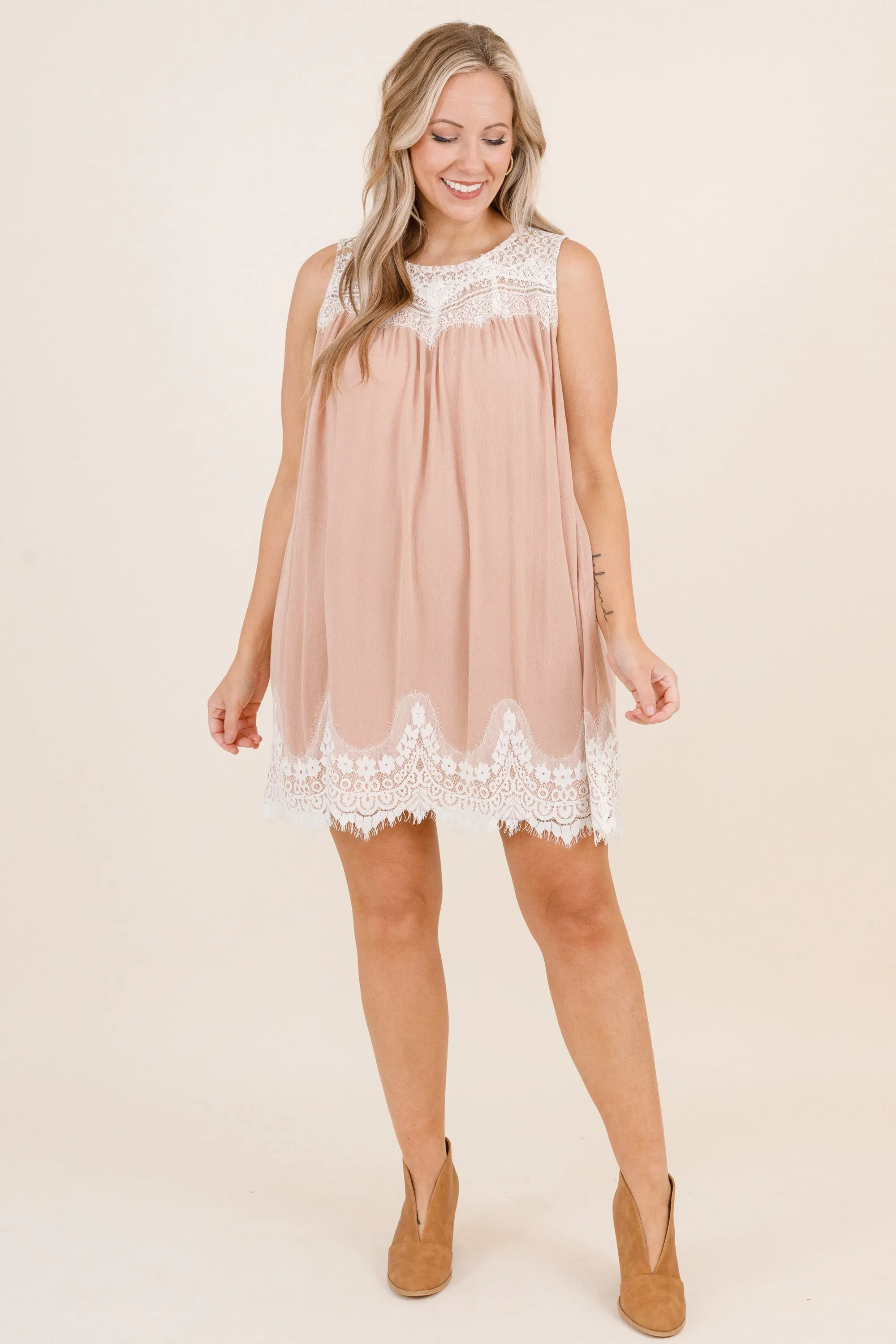 Laced With Love Dress, Latte