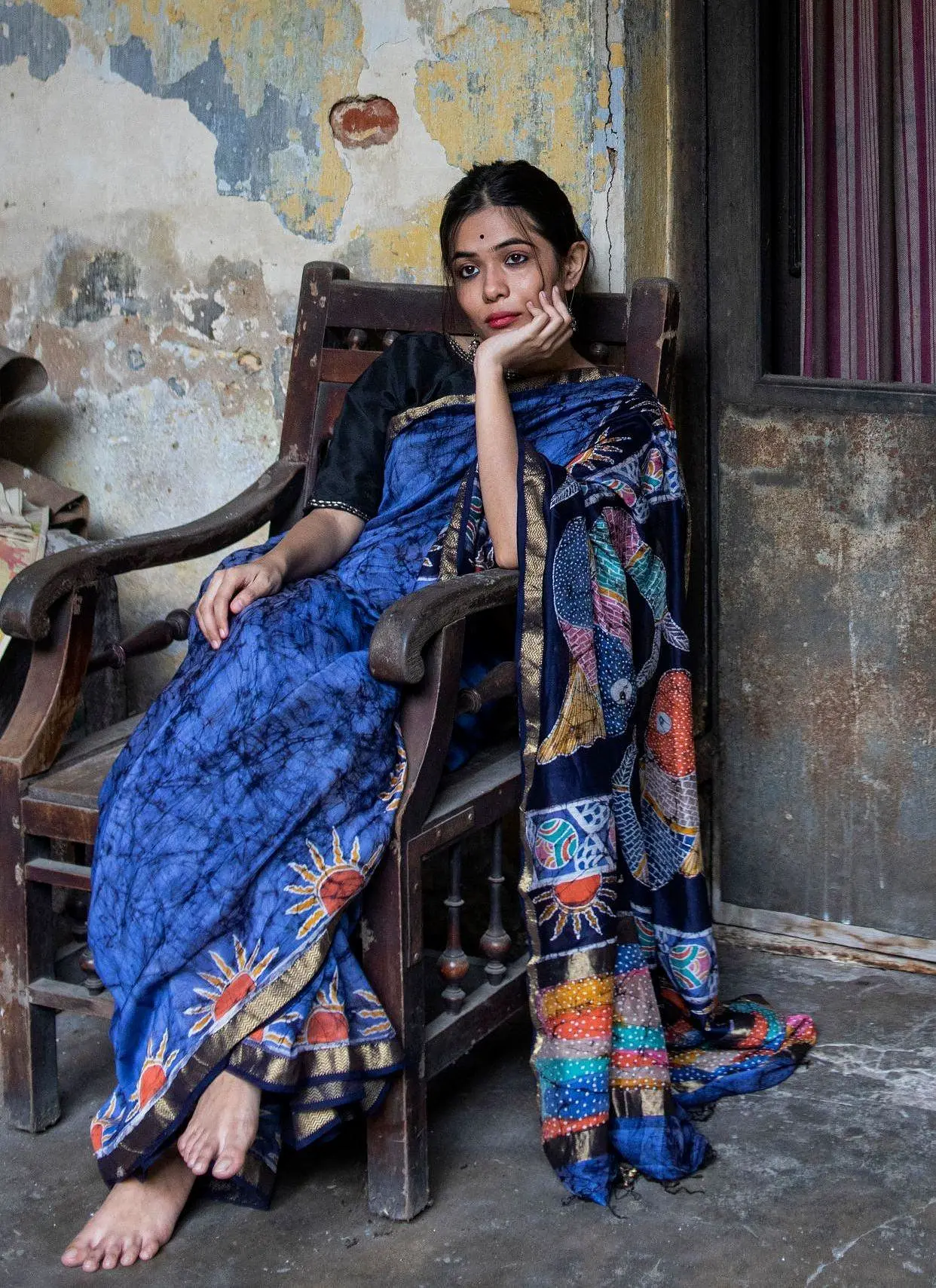 Matsya - Narmada Batik Maheswari saree