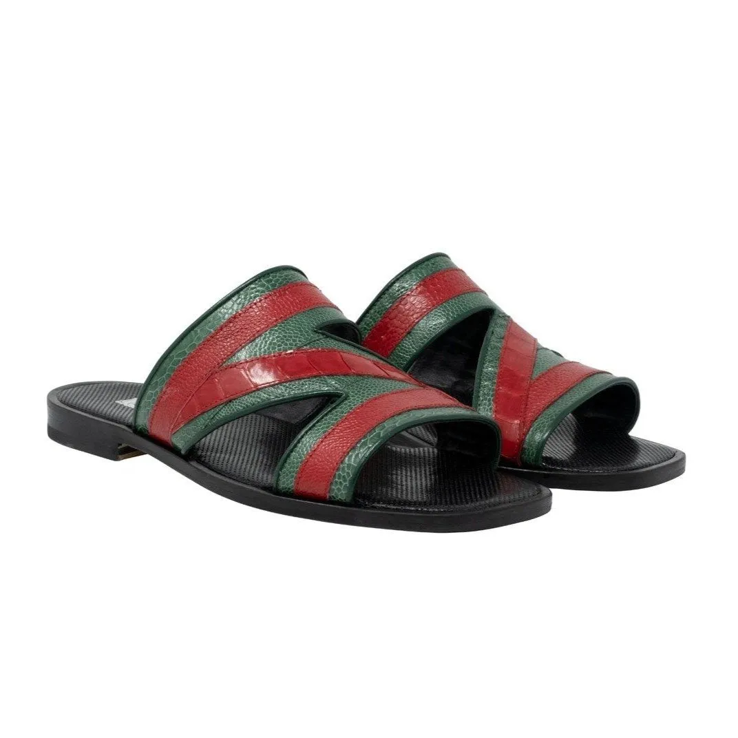 Mauri 5068 Sarasota Men's Designer Shoes Multi Color Exotic Ostrich Sandals (MA5116)