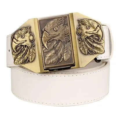 Men's Belt with Kerosene Lighter and Metal Punk Rock Style Eagle Buckle