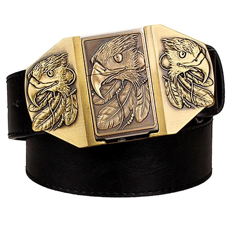 Men's Belt with Kerosene Lighter and Metal Punk Rock Style Eagle Buckle