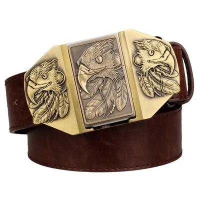 Men's Belt with Kerosene Lighter and Metal Punk Rock Style Eagle Buckle