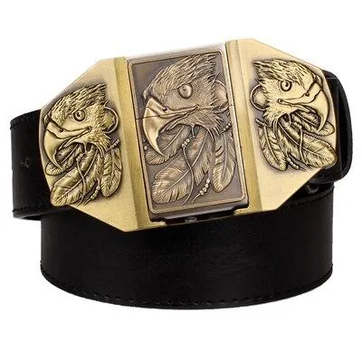 Men's Belt with Kerosene Lighter and Metal Punk Rock Style Eagle Buckle