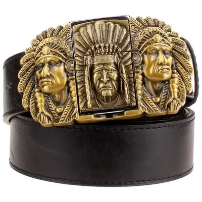 Men's Belt with Kerosene Lighter and Metal Punk Rock Style Eagle Buckle