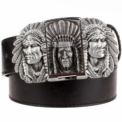 Men's Belt with Kerosene Lighter and Metal Punk Rock Style Eagle Buckle