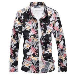 Men's Casual Style Flower Printed Single Breasted Long Sleeve Shirt