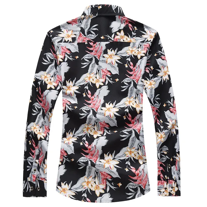 Men's Casual Style Flower Printed Single Breasted Long Sleeve Shirt