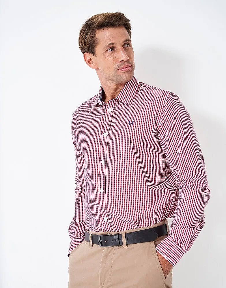 Men's Peached Poplin Tattersall Slim Fit Shirt from Crew Clothing Company