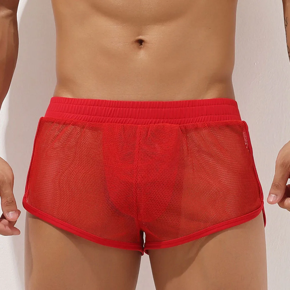 Men's Sexy Mesh Transparent Classic Pure Color Shorts Boxers Underwear