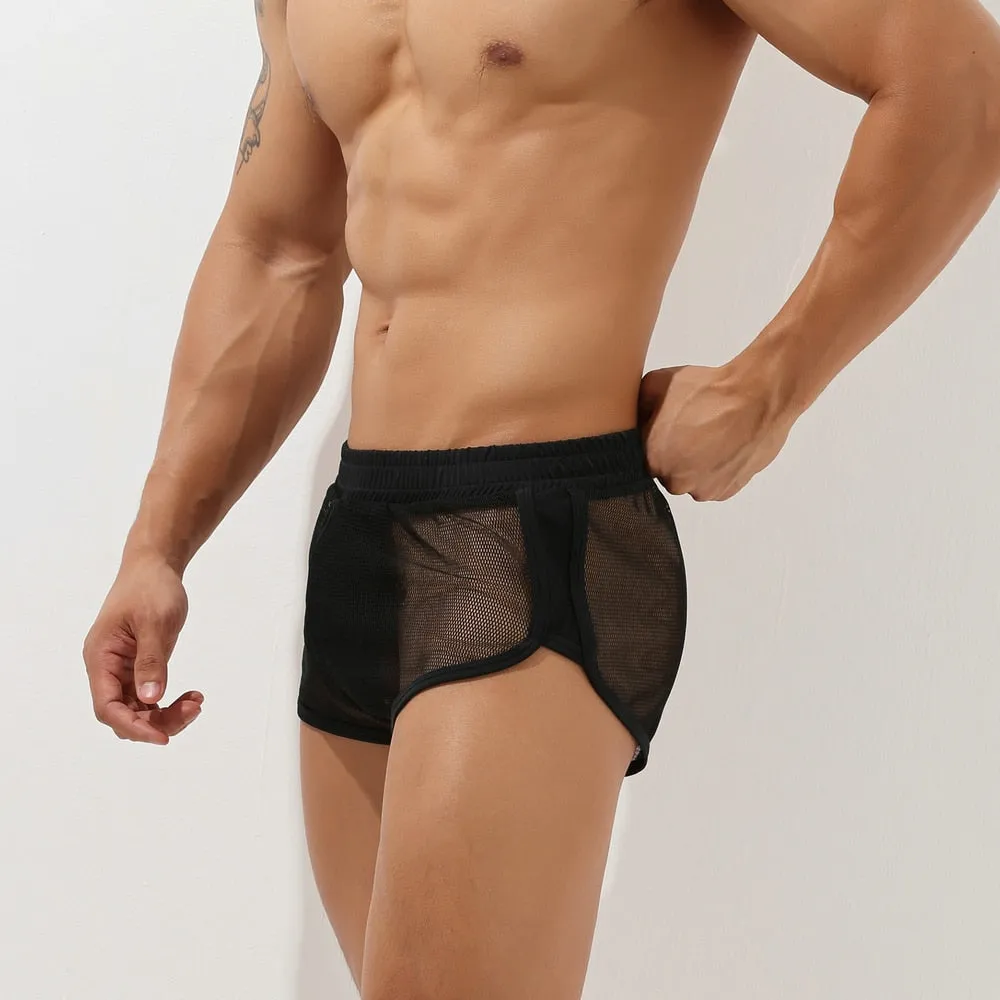 Men's Sexy Mesh Transparent Classic Pure Color Shorts Boxers Underwear