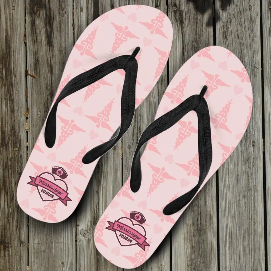 Mississippi Nurse Flip Flops Pink