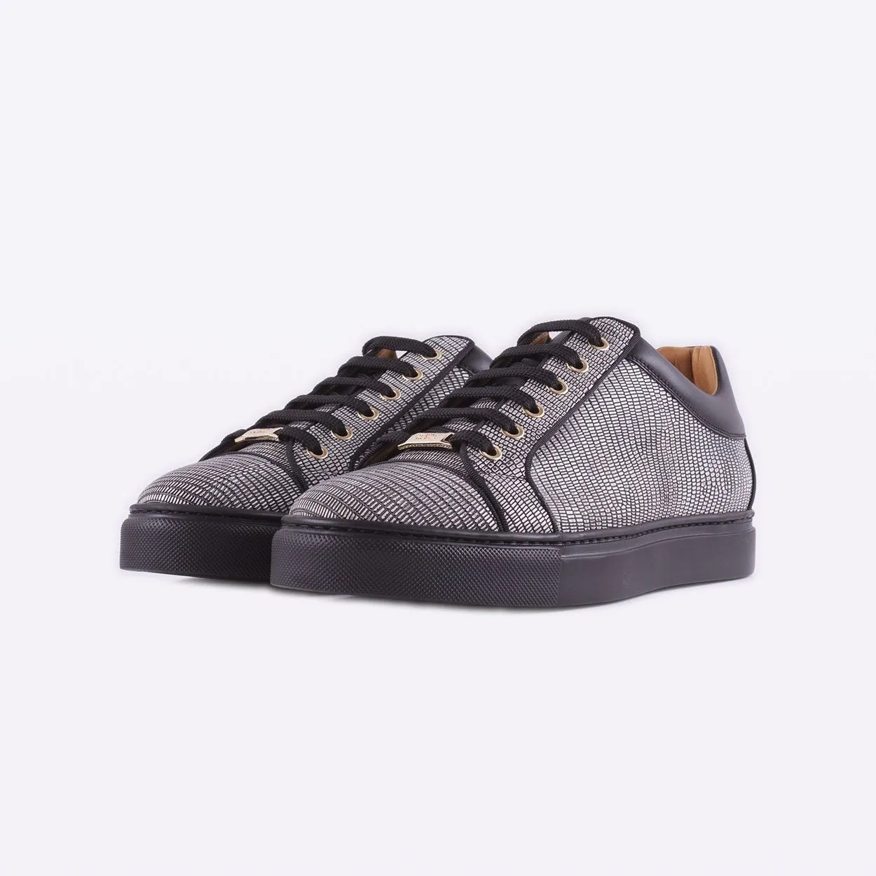 Mister 39594 Grocin Men's Shoes Gray Lizard Print / Calf-Skin Leather Casual Sneakers (MIS1025)