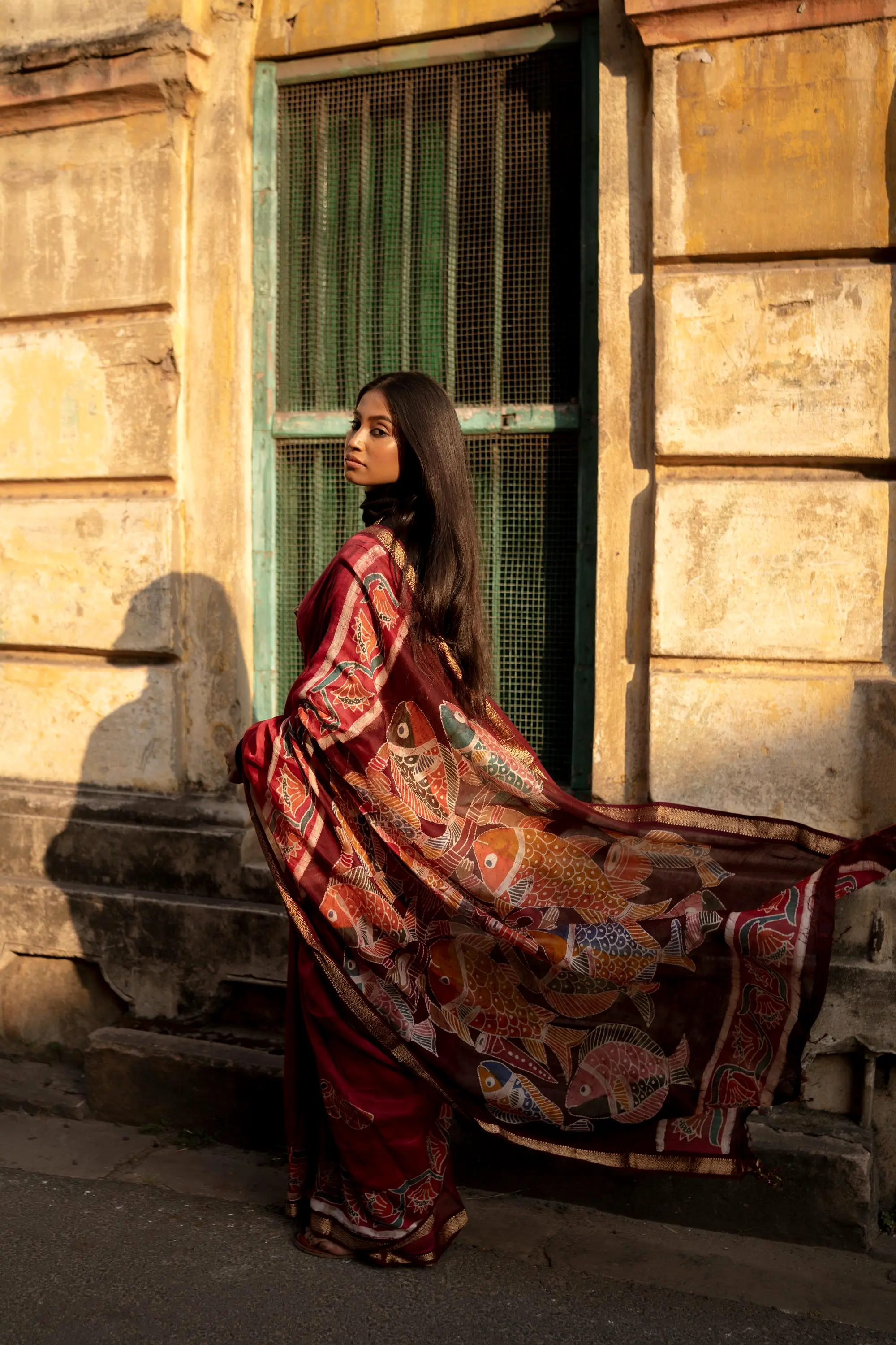 Narmada Manchali Batik Pattachitra Red Maheswari saree