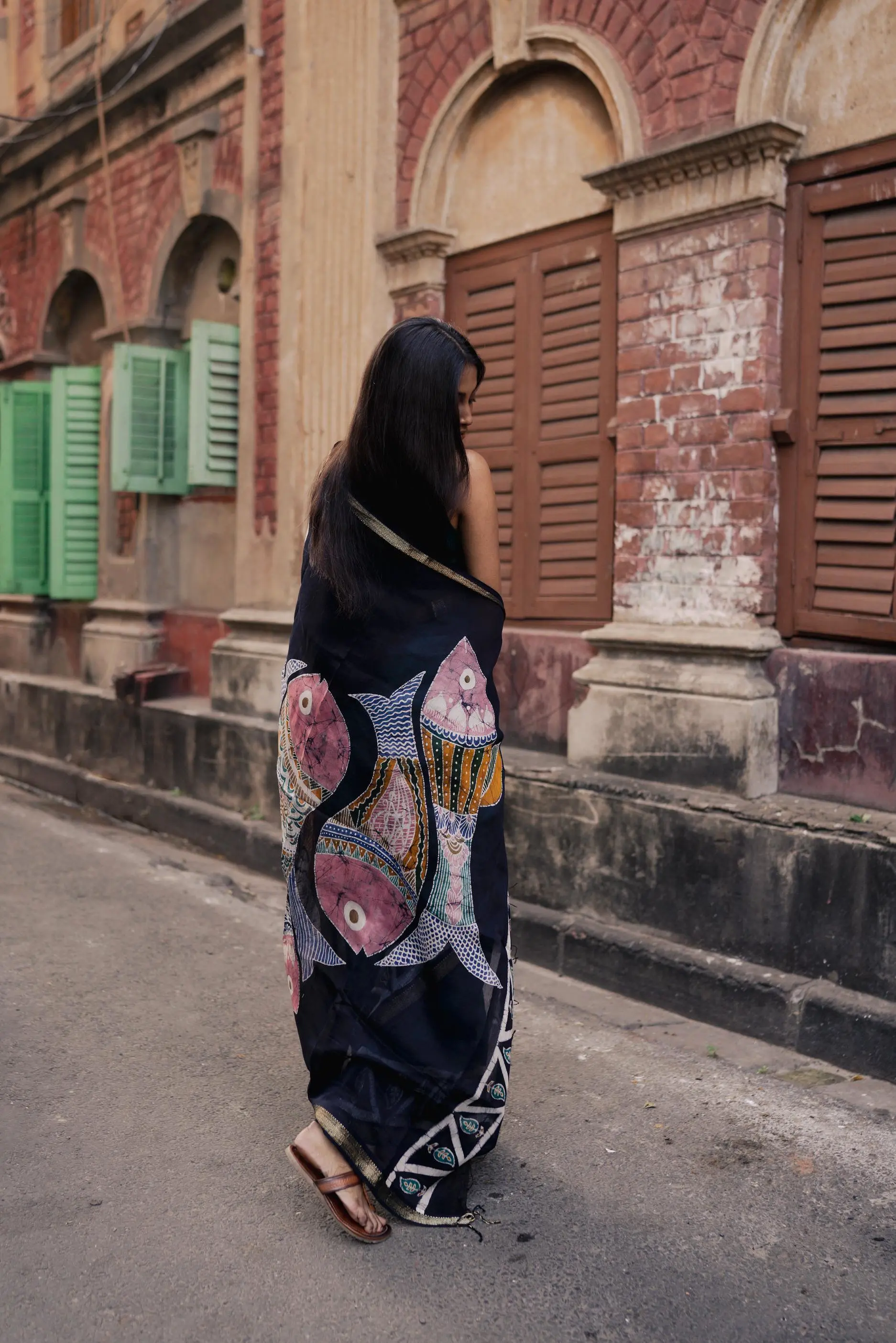 Narmada Mina Batik Gond Teal Maheswari saree