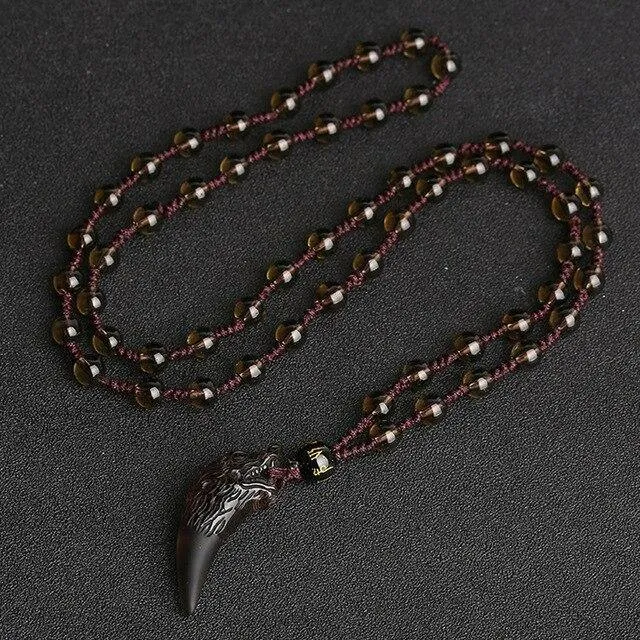 Obsidian Lucky Wolf Tooth Pendant Necklace