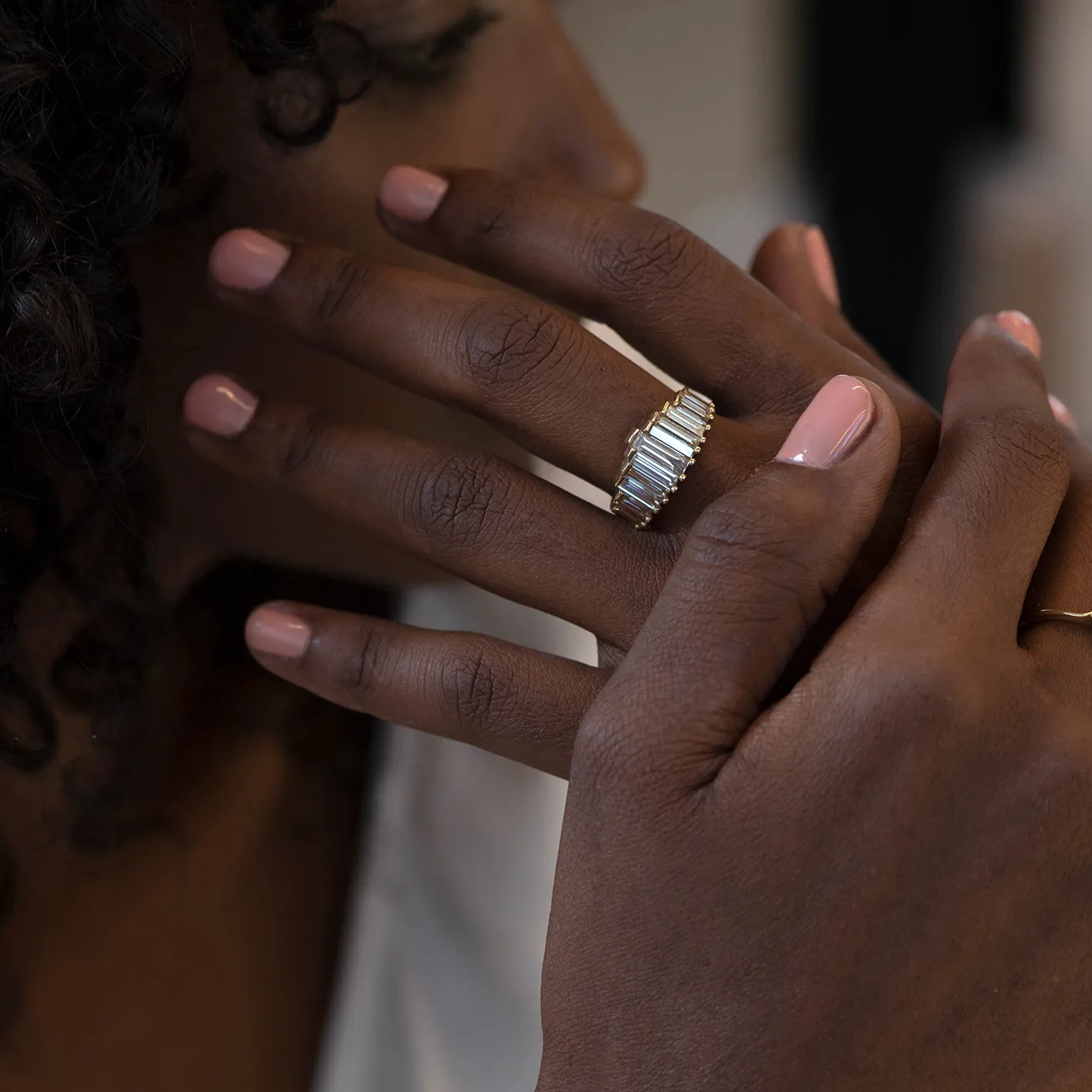 OOAK Baguette Engagement Ring with Top Light Brown Diamonds