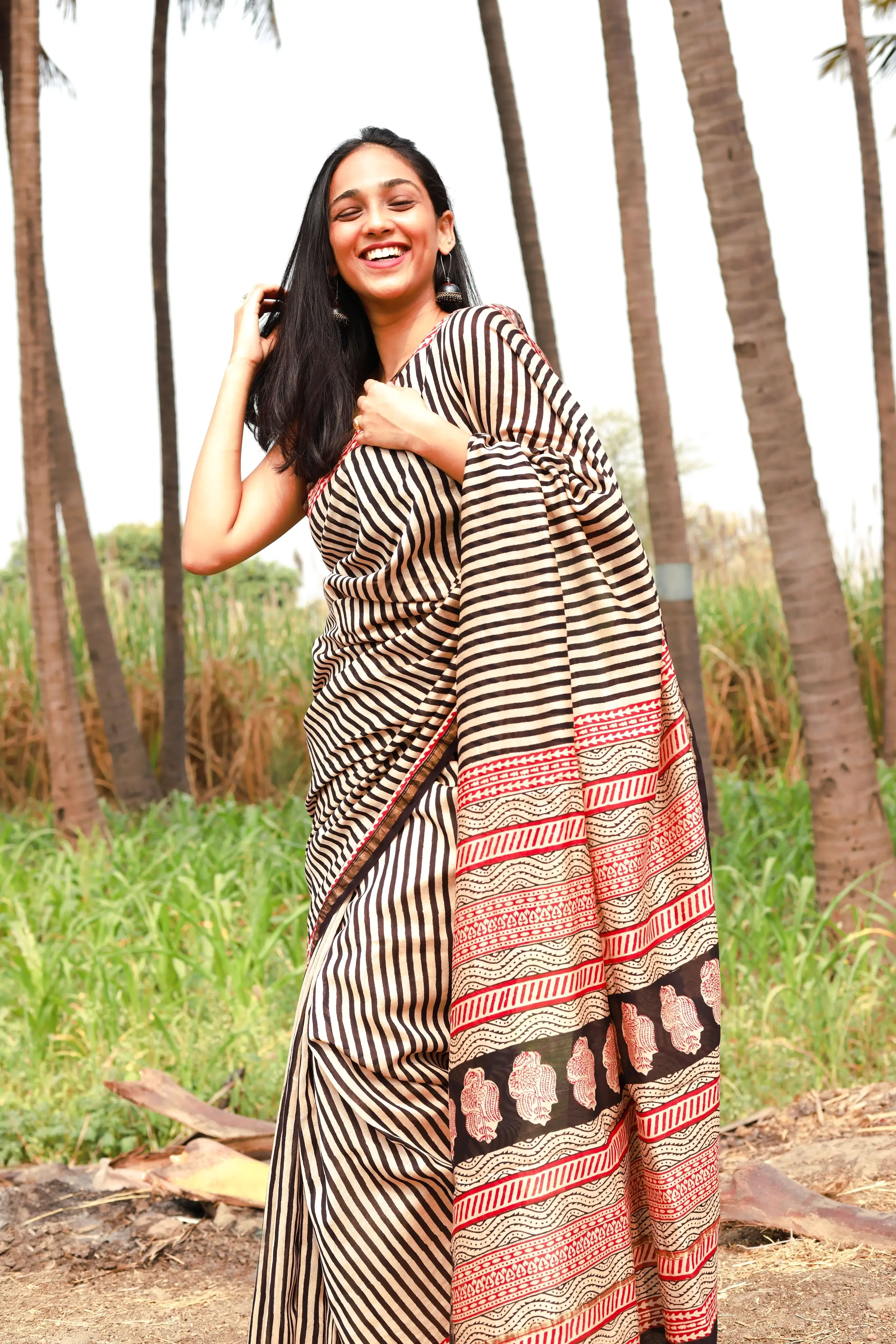 Roheda stripes black Syahi Begar Chanderi Saree