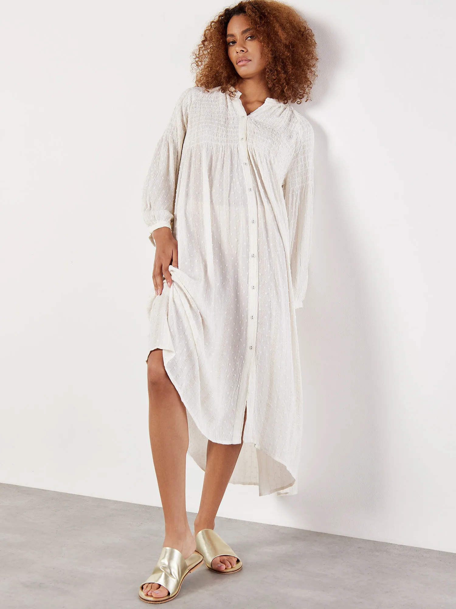 Shimmer Stripe Dobby Shirt Midi Dress | Apricot Clothing