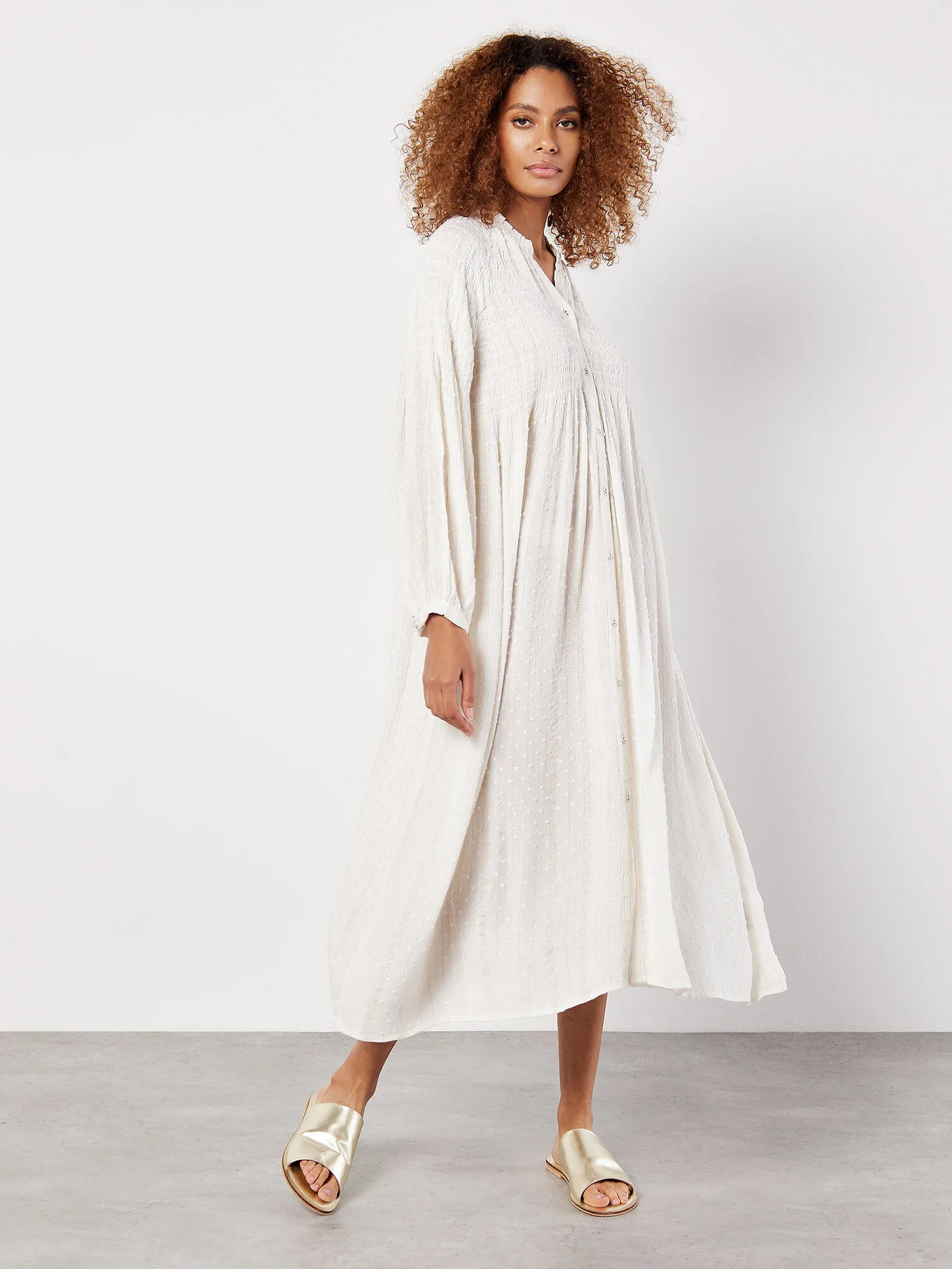 Shimmer Stripe Dobby Shirt Midi Dress | Apricot Clothing