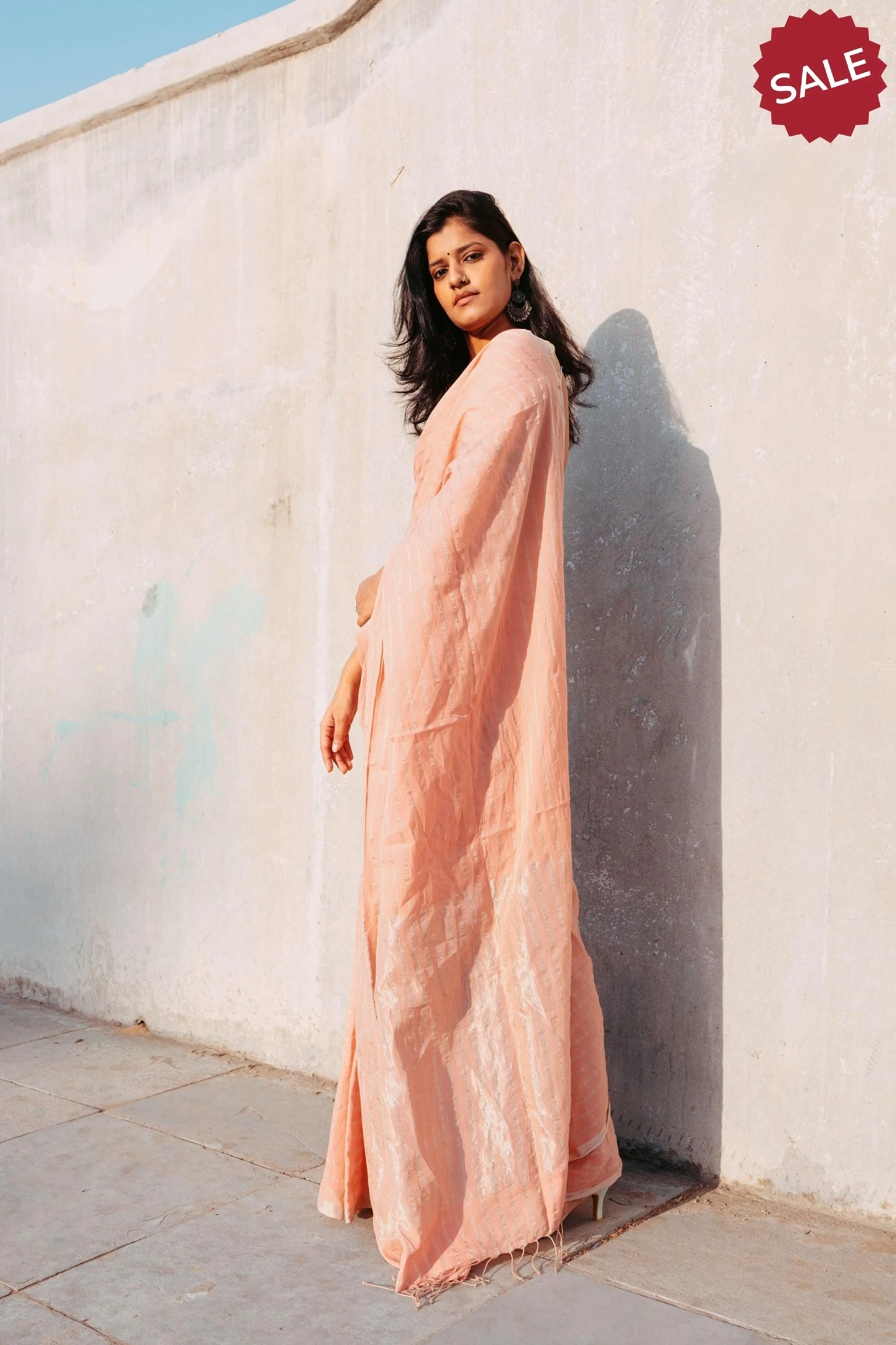 Sitara - Peach zari by cotton saree