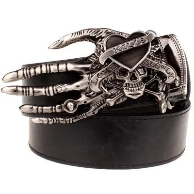 Skull Hand Heavy Skeleton Head Devil Hand Metal Rock Buckle Belt for Men