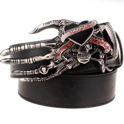 Skull Hand Heavy Skeleton Head Devil Hand Metal Rock Buckle Belt for Men